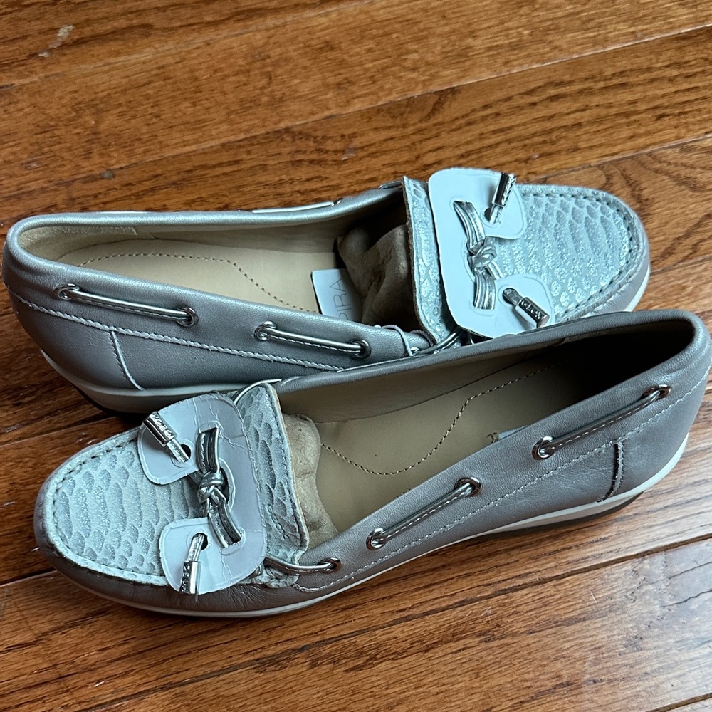 Geox Silver Loafers with Textured Detail